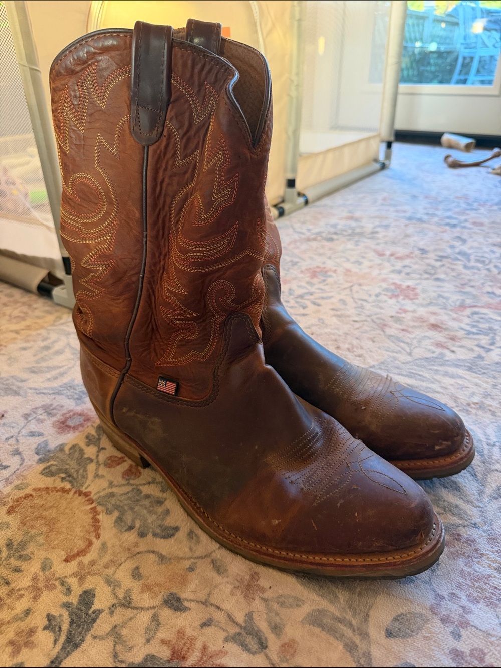 Double H Brown Leather Western Cowboy Boots with Embroidered Shaft